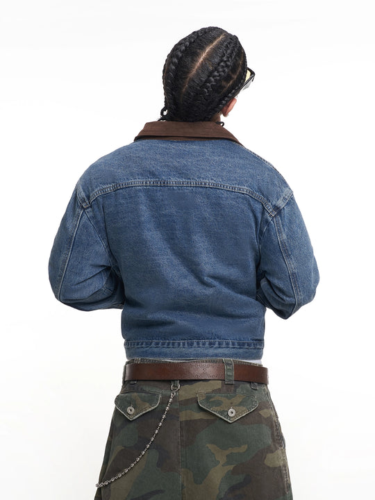 F3F Select Suede Lapel Washed Denim Jacket | Face 3 Face