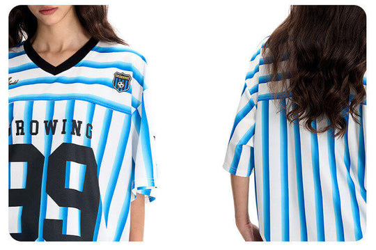 F3F Select Striped Mesh Star Print V Neck Short Sleeve Soccer Jersey | Face 3 Face