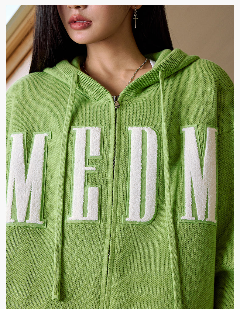 MEDM Basic Embroidered Logo Zip Up Knit Hoodie | Face 3 Face