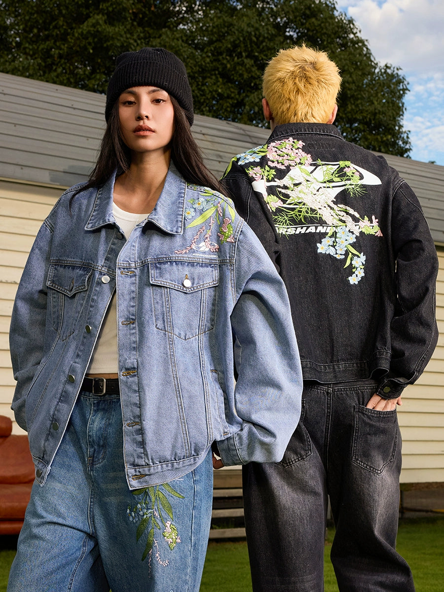 Harsh and Cruel Floral Embroidered Washed Denim Jacket | Face 3 Face