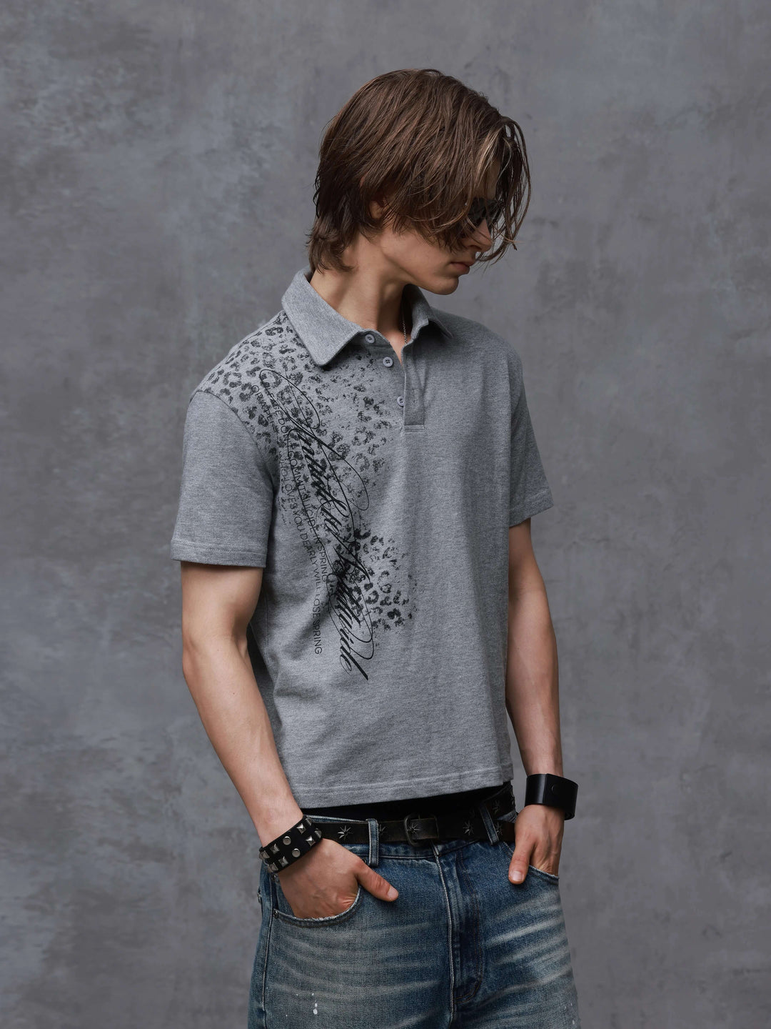 ANTIDOTE Faded Leopard Print Short Sleeve Polo