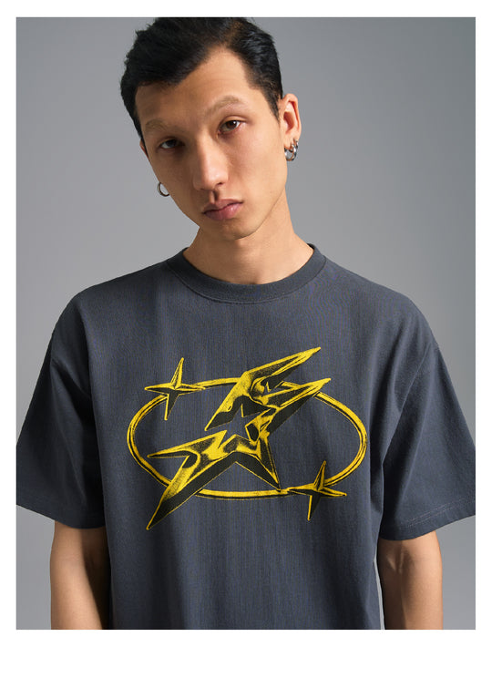S45 Metal Star Font Printed Tee | Face 3 Face