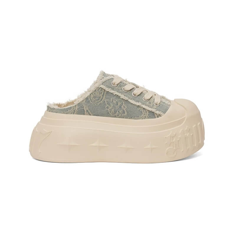 1807 INF-008 Gothic Lace Up Canvas Paisley Chunky Half Sneakers | Face 3 Face