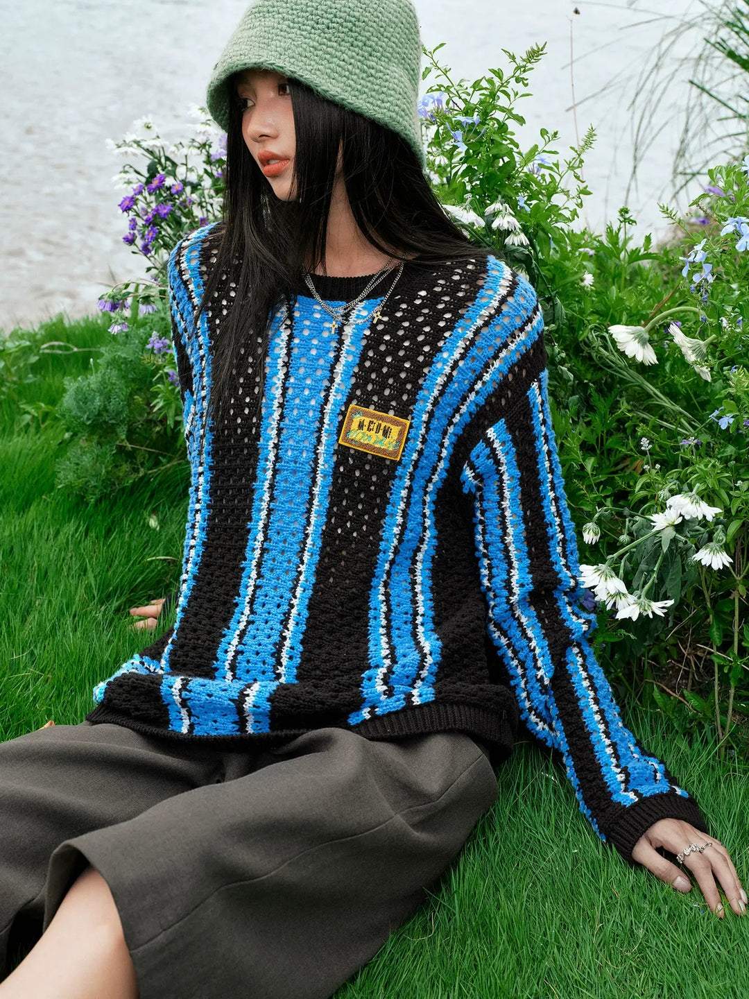 MEDM Multi Color Striped Open Knit Sweater | Face 3 Face