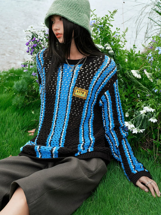 MEDM Multi Color Striped Open Knit Sweater | Face 3 Face