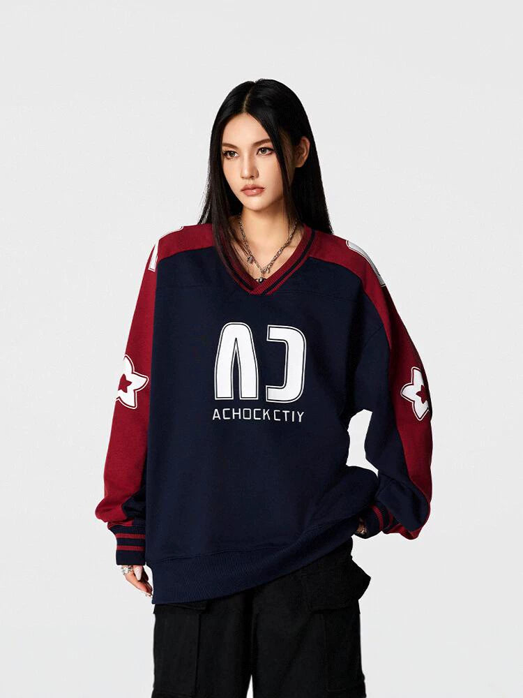 Achock Color Blocking V-Neck Sweatshirt | Face 3 Face