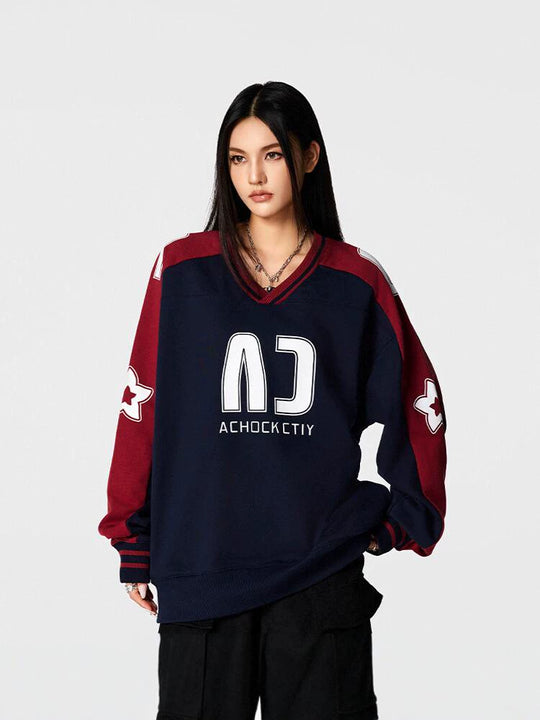 Achock Color Blocking V-Neck Sweatshirt | Face 3 Face