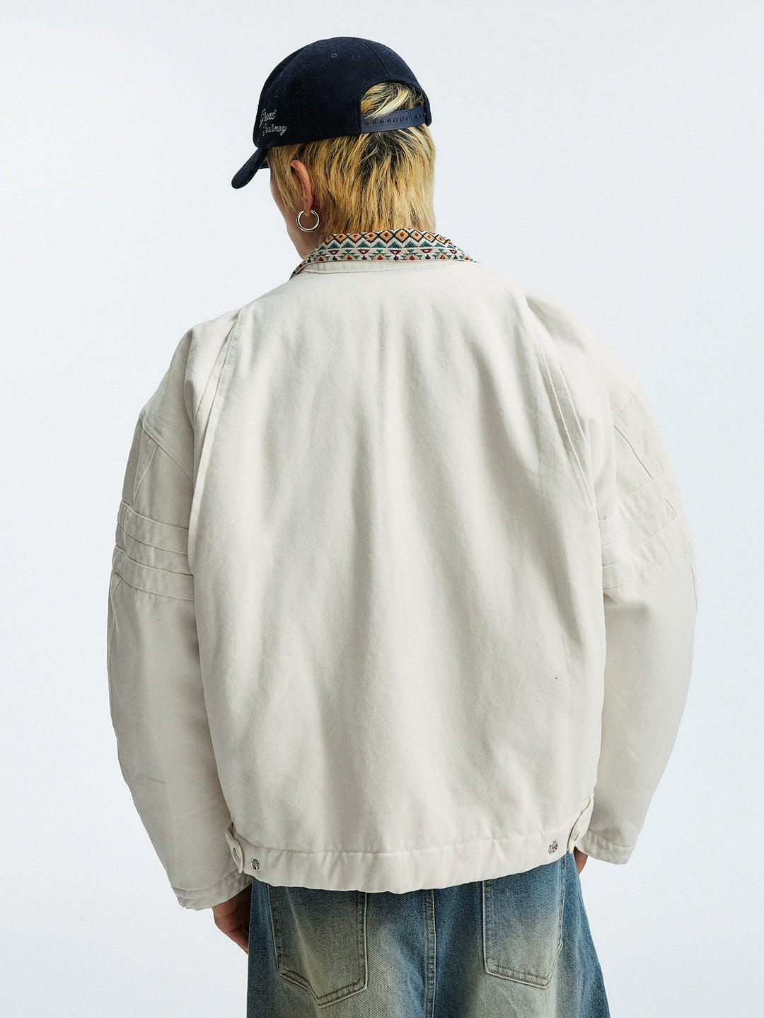 MEDM Ethnic Collar Patch Pocket Quilted Lined Work Jacket | Face 3 Face