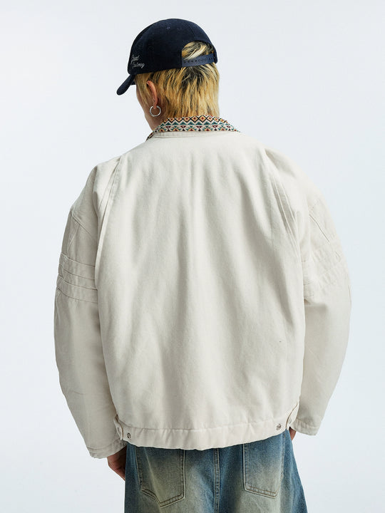 MEDM Ethnic Collar Patch Pocket Quilted Lined Work Jacket | Face 3 Face