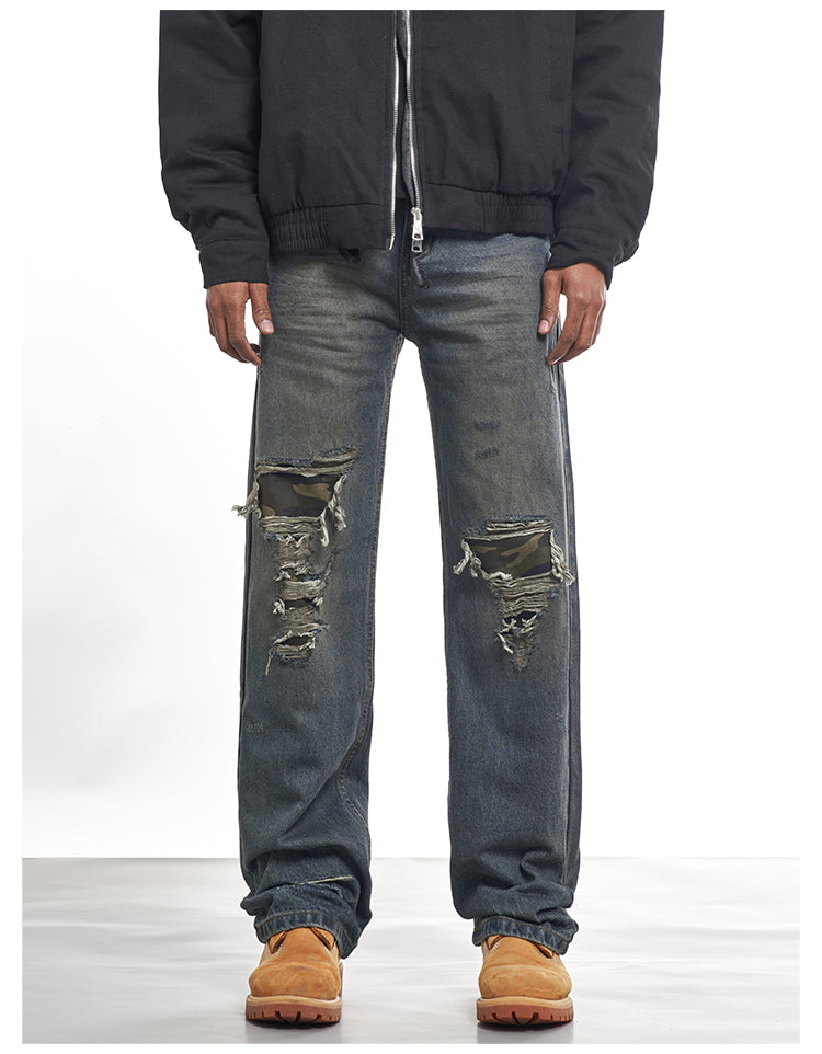 F3F Select Camouflage Patch Knee Distressed Jeans | Face 3 Face