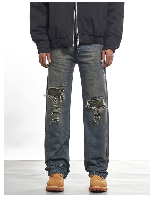 F3F Select Camouflage Patch Knee Distressed Jeans | Face 3 Face