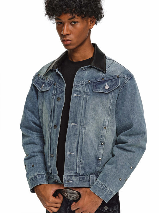 ANTIDOTE Rivet Studded Fleece Lined Denim Jacket | Face 3 Face