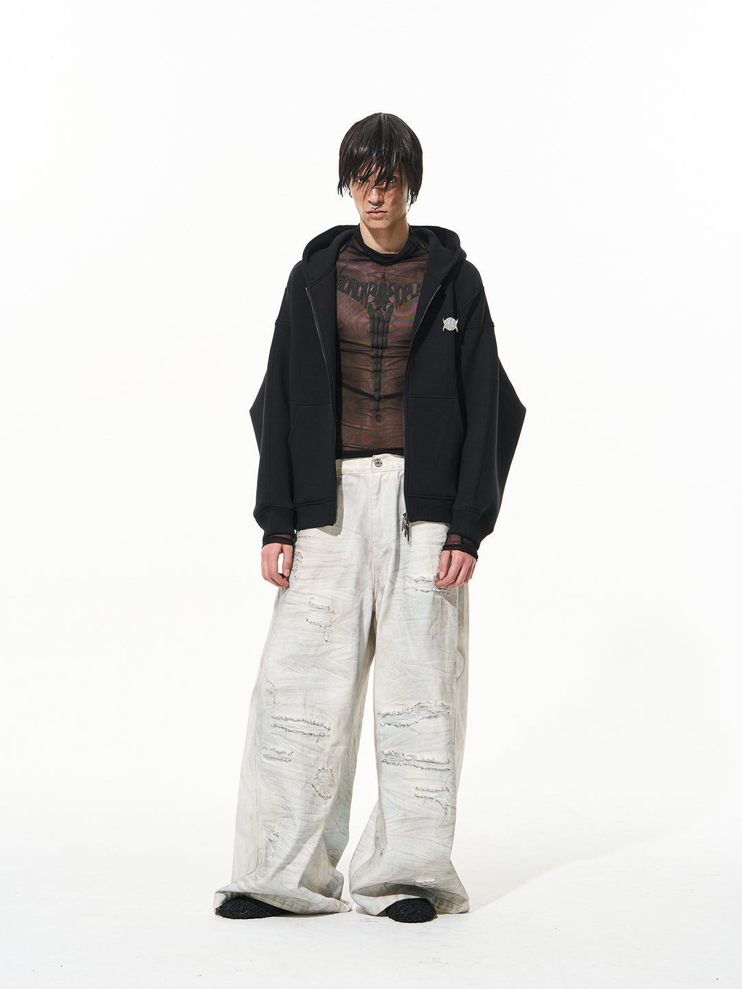 BLIND NO PLAN 3D Reconstructed Inverted Sleeves Zip-Up Hoodie | Face 3 Face