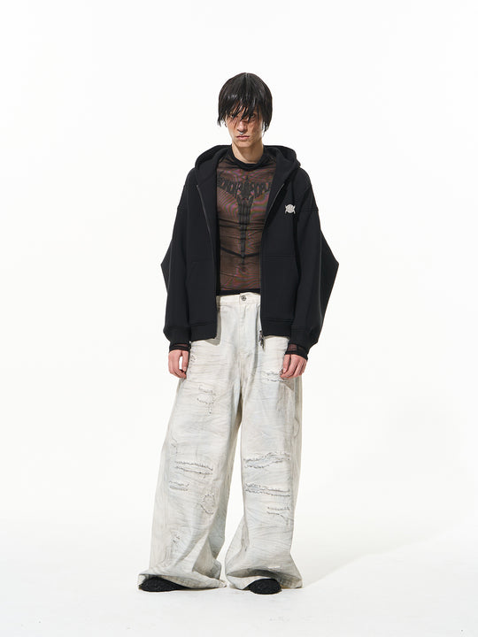 BLIND NO PLAN 3D Reconstructed Inverted Sleeves Zip-Up Hoodie | Face 3 Face