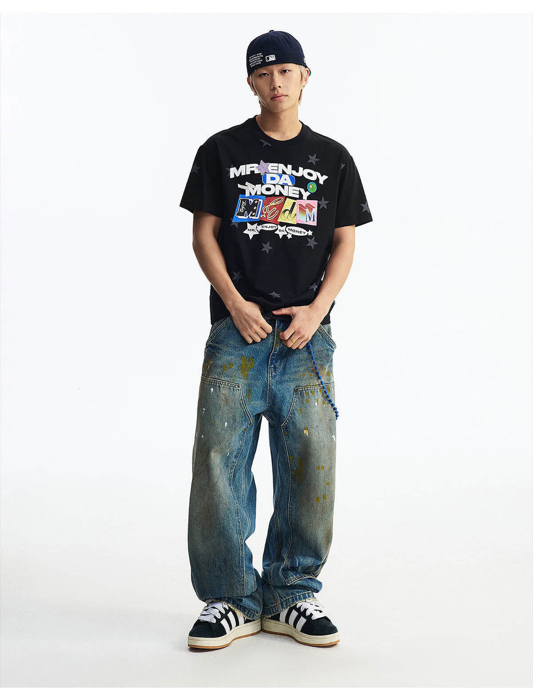 MEDM All Over Star and Graphic Logo Print Short Sleeve Tee | Face 3 Face