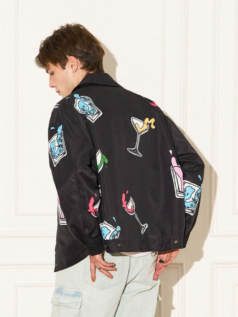 EMPTY REFERENCE Colorful Wine Glass Pattern Jacket