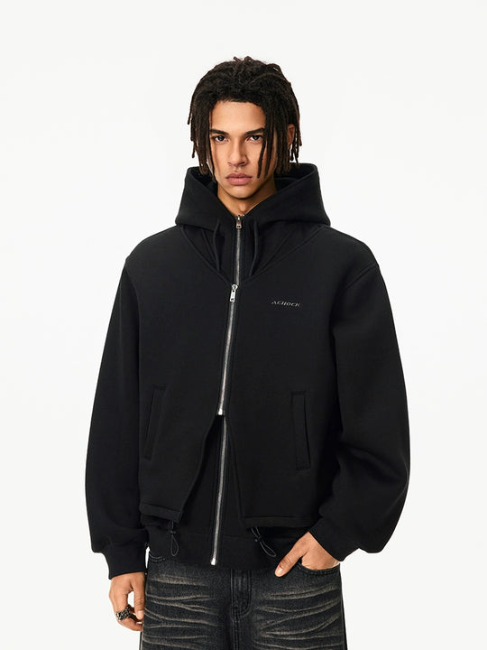 Achock Layered Double Zip Hooded Sweatshirt Jacket | Face 3 Face