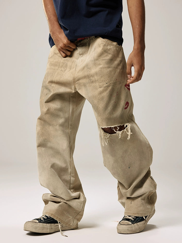 Remedy Kiss Mark Distressed Hole Work Painter Pants | Face 3 Face