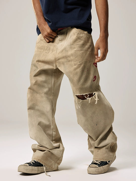 Remedy Kiss Mark Distressed Hole Work Painter Pants | Face 3 Face