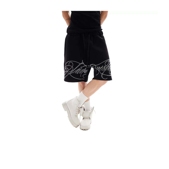 KARMANISTIC Rhinestone Letter Sweat Shorts | Face 3 Face