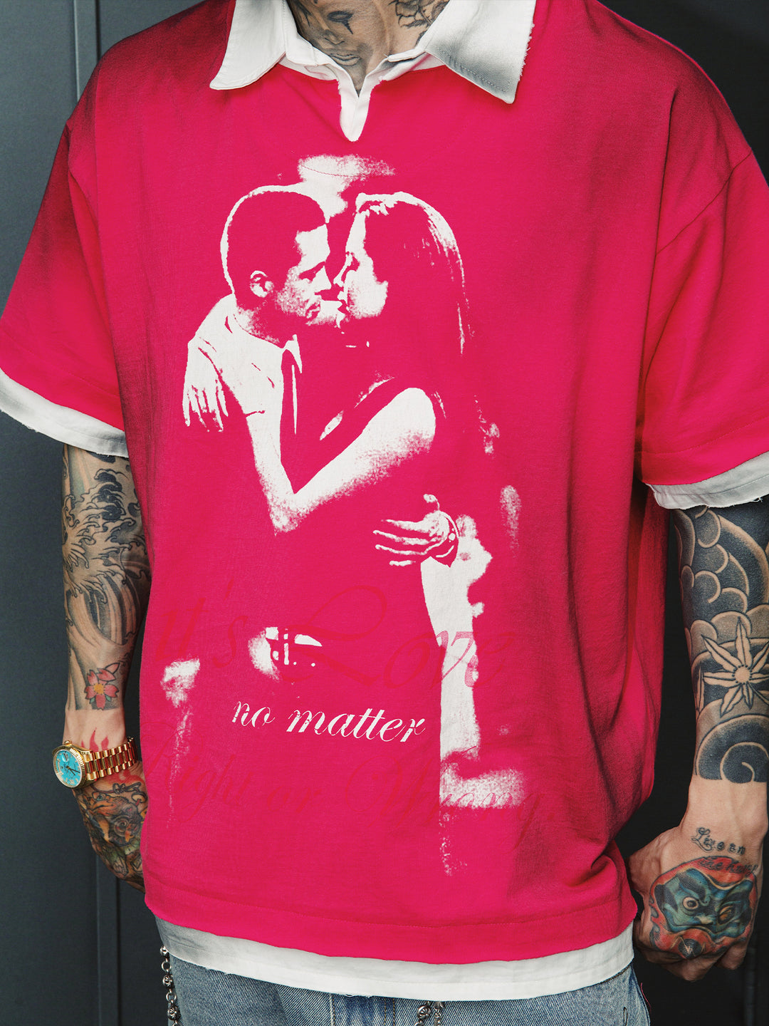 S45 Portrait Fake Two-Piece Dirty Water Washing Polo | Face 3 Face