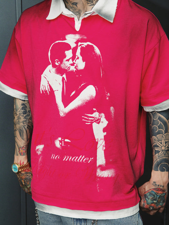 S45 Portrait Fake Two-Piece Dirty Water Washing Polo | Face 3 Face