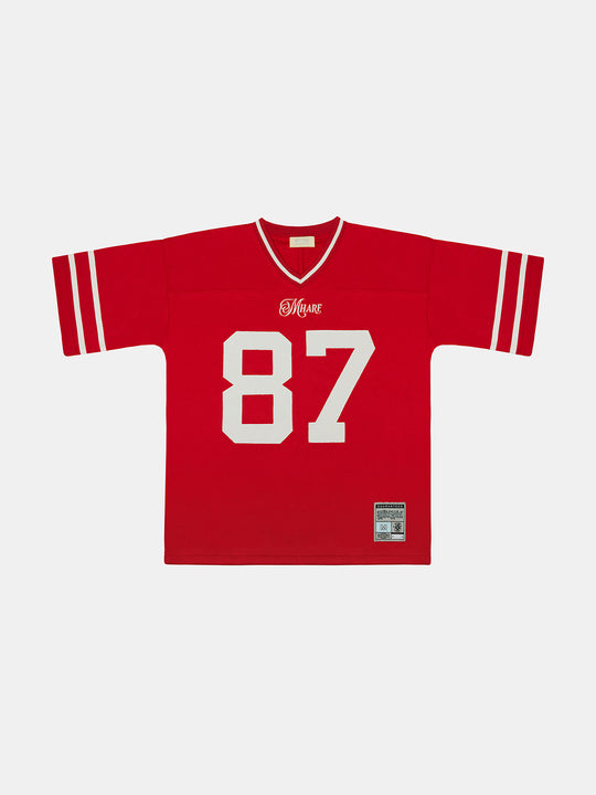 MHARF Red 87 Patch Embroidery Bar Stripe Hockey Jersey | Face 3 Face