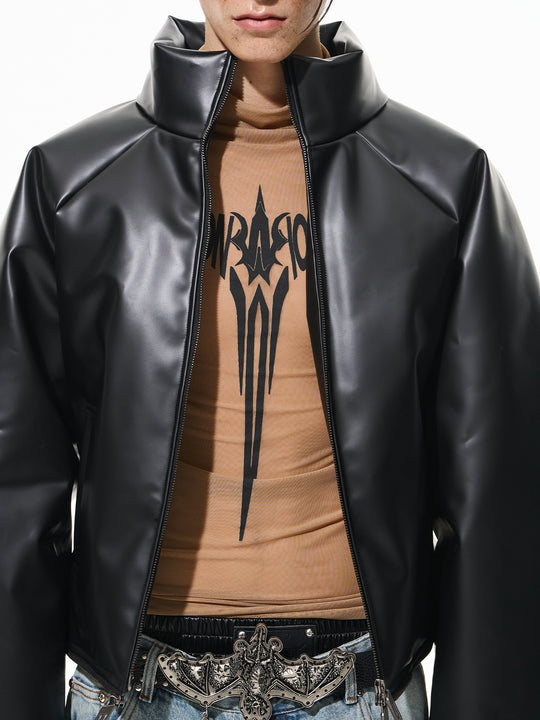 BLIND NO PLAN Rubberized Raglan Sleeve Puffer Jacket | Face 3 Face