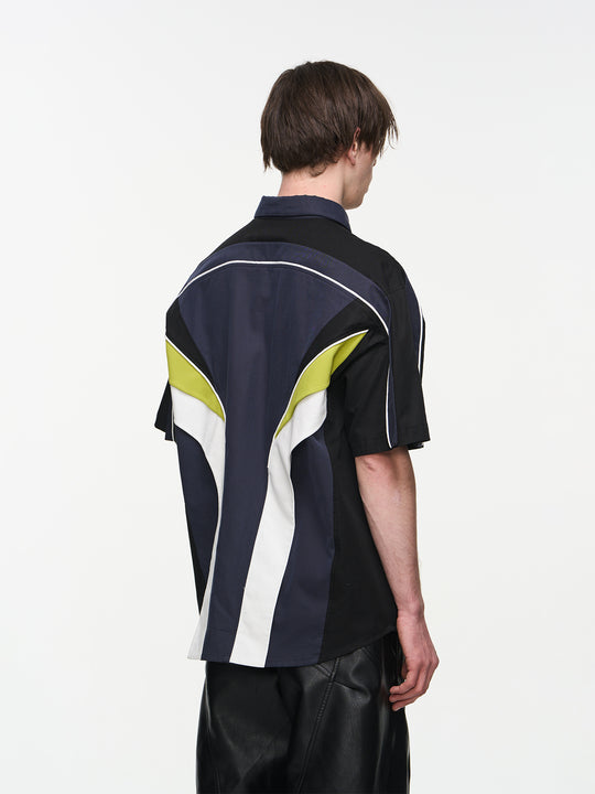 BLIND NO PLAN Colorblocked 3D Striped Short Sleeved Shirt | Face 3 Face