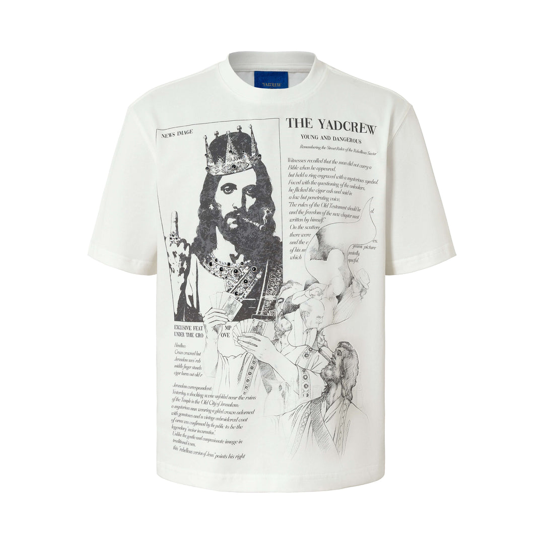 YADcrew Jesus Print Black Stone Studded Tee | Face 3 Face