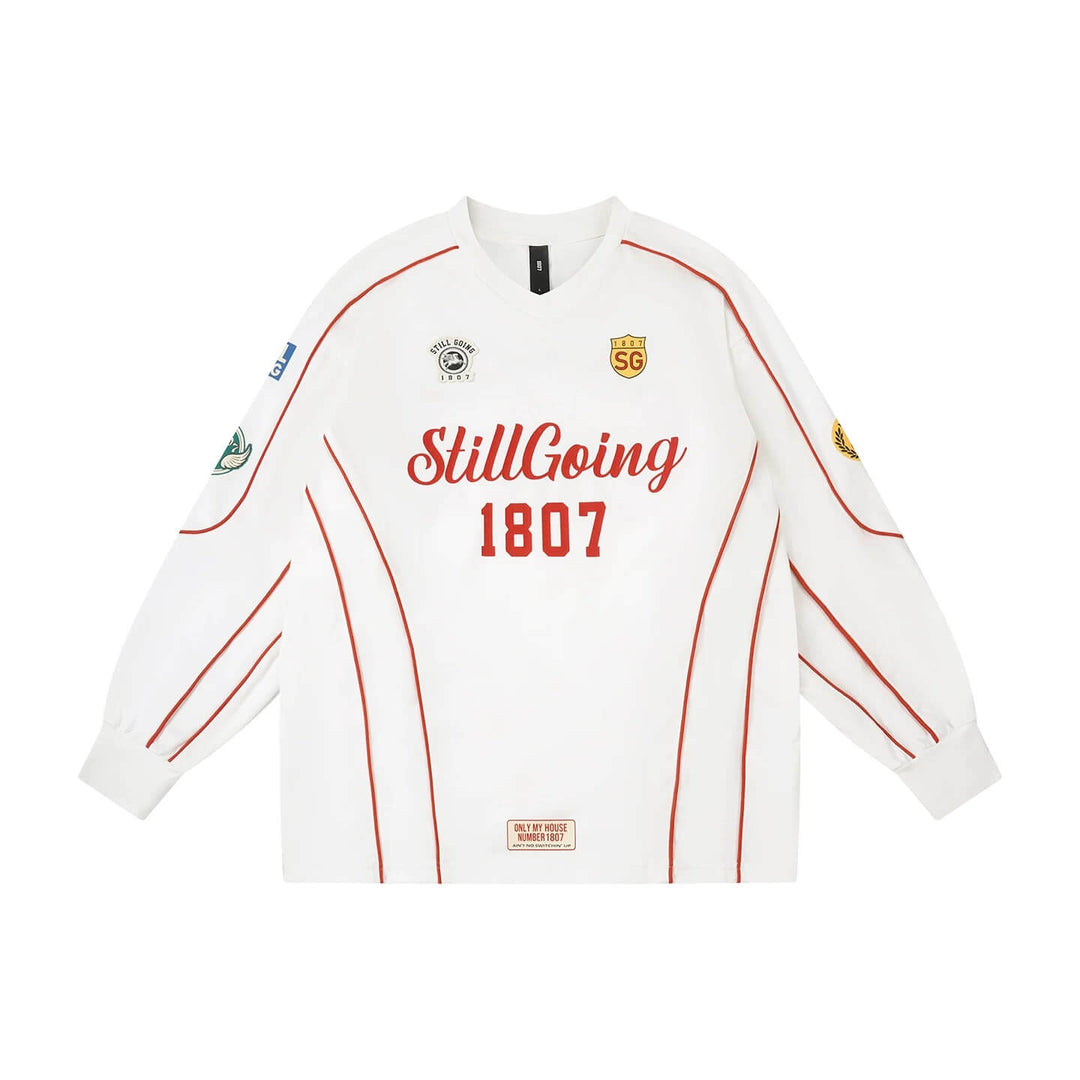 1807 Patchwork Print V Neck Long Sleeve Hockey Jersey | Face 3 Face