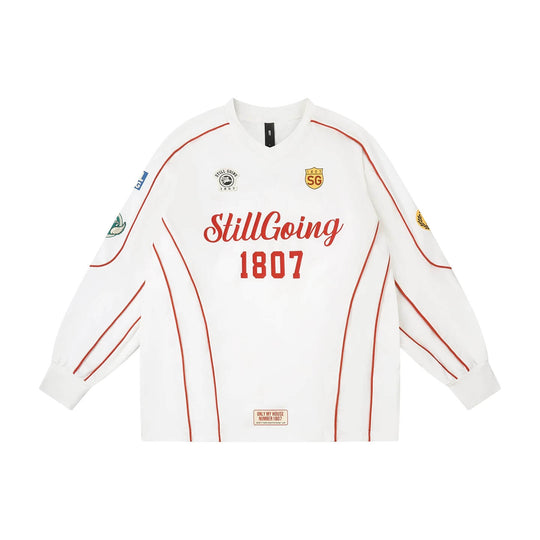 1807 Patchwork Print V Neck Long Sleeve Hockey Jersey | Face 3 Face