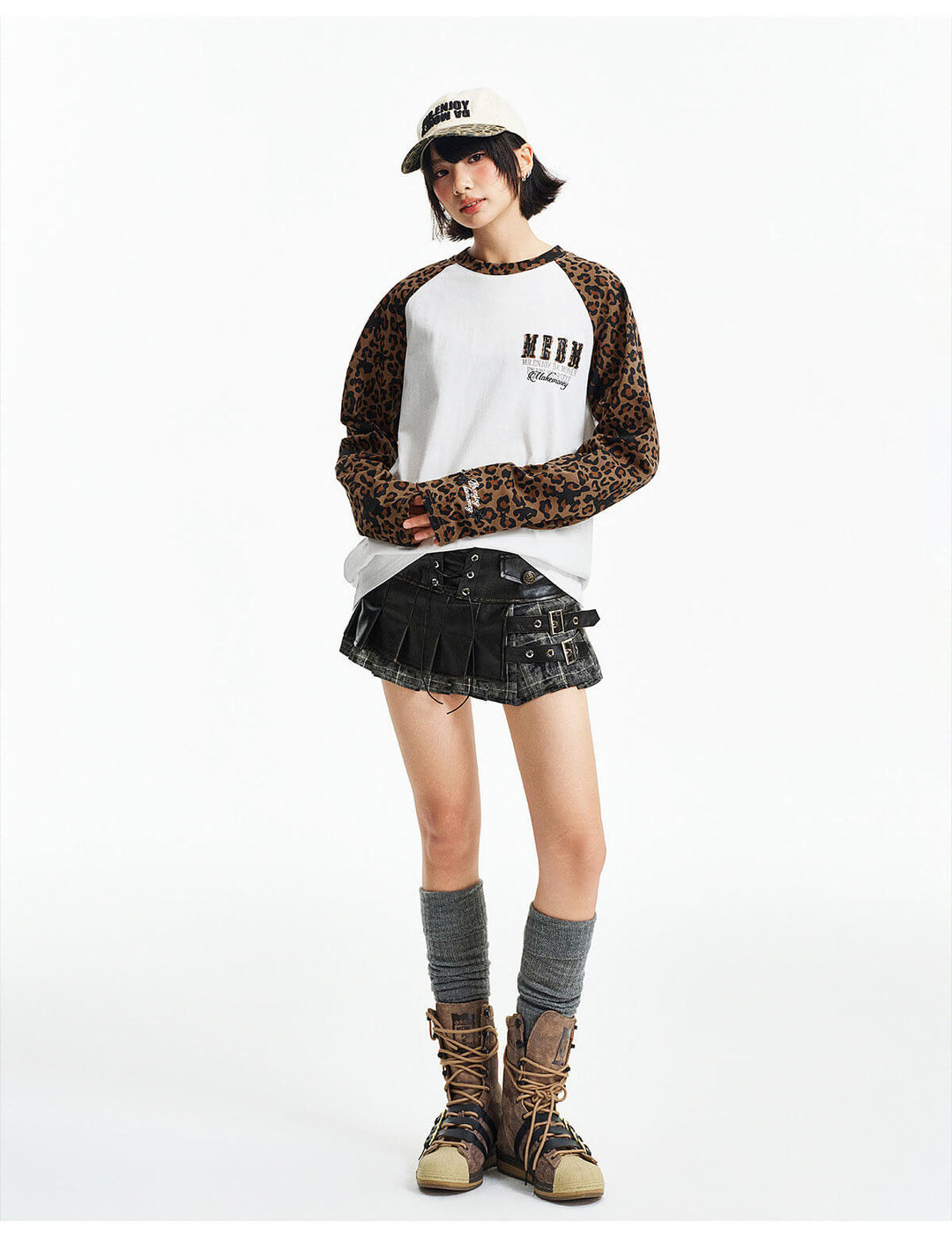 MEDM Leopard Camo Print Raglan Long Sleeve Tee | Face 3 Face