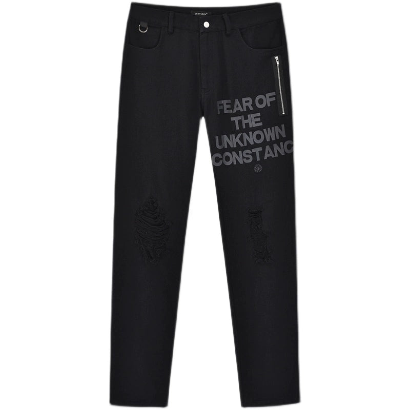 VENTUREK Washed Black Destroyed Zipper Slim Pants | Face 3 Face
