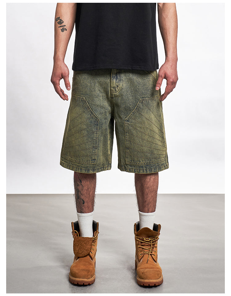 F3F Select Double Knee Line Stitch Denim Shorts | Face 3 Face