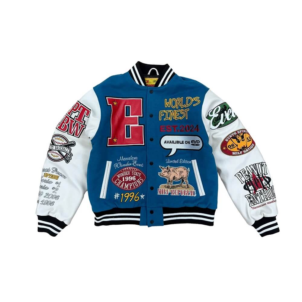 EVETS Embroidered Badge Varsity Jacket | Face 3 Face