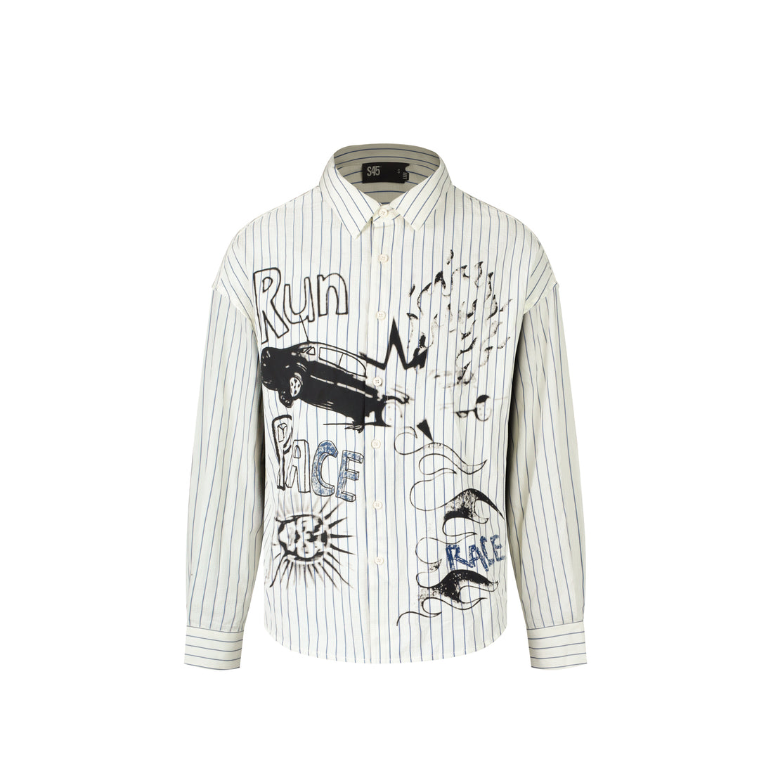 S45 Hand Painted Sports Car Stripe Long Sleeve Shirt | Face 3 Face