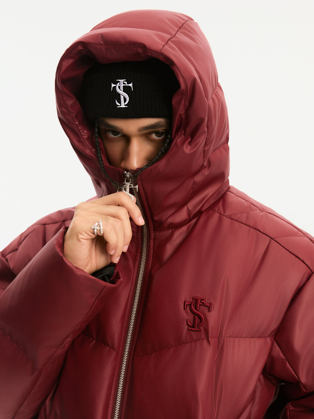 Small Town Kid Metallic Shiny Hooded Down Jacket | Face 3 Face