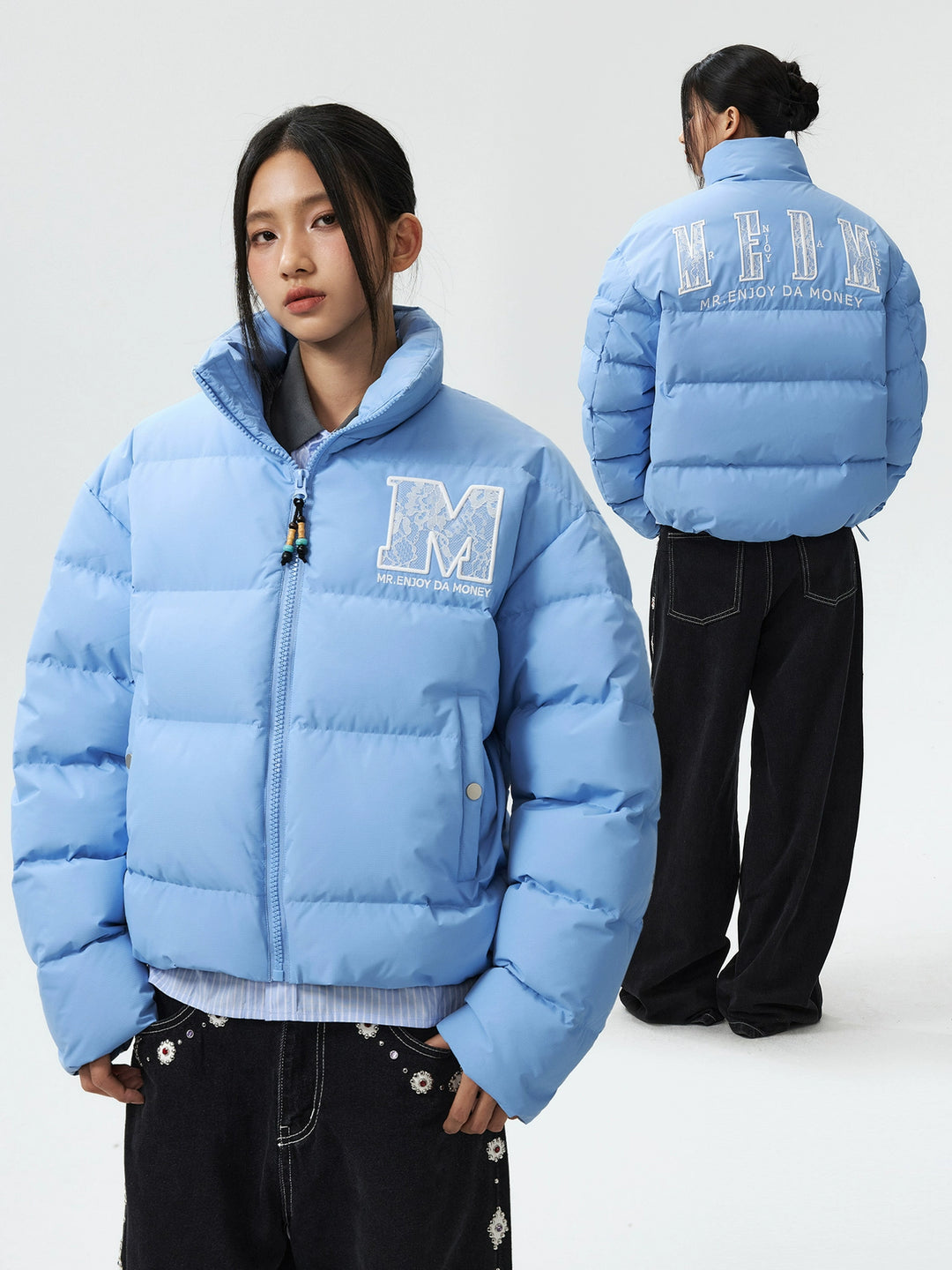 MEDM 3D Embroidered Lace Puffer Jacket | Face 3 Face