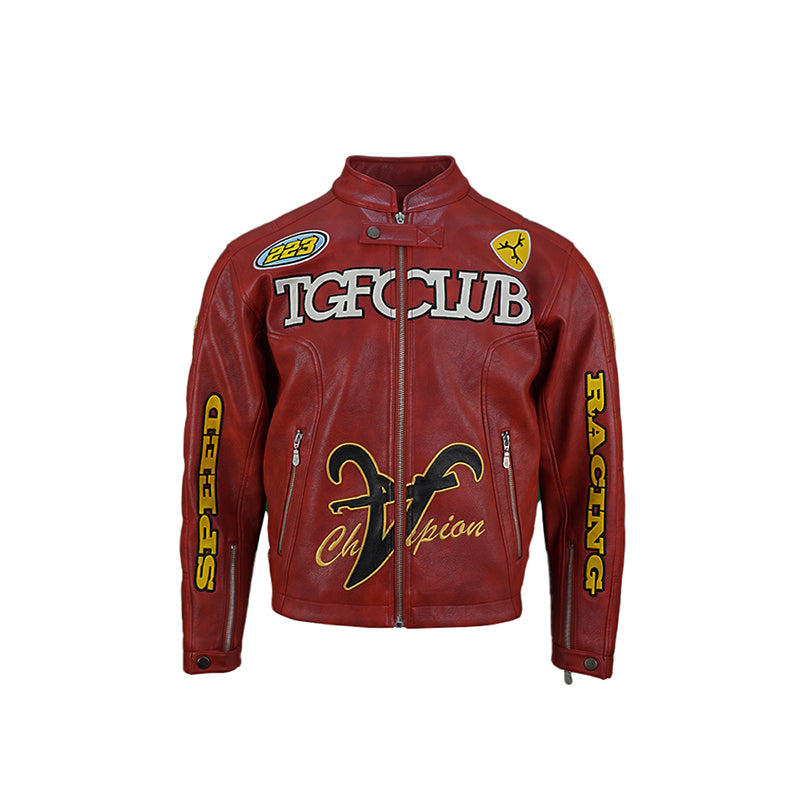 TGFCLUB Heavy Embroidery Racing Leather Jacket | Face 3 Face