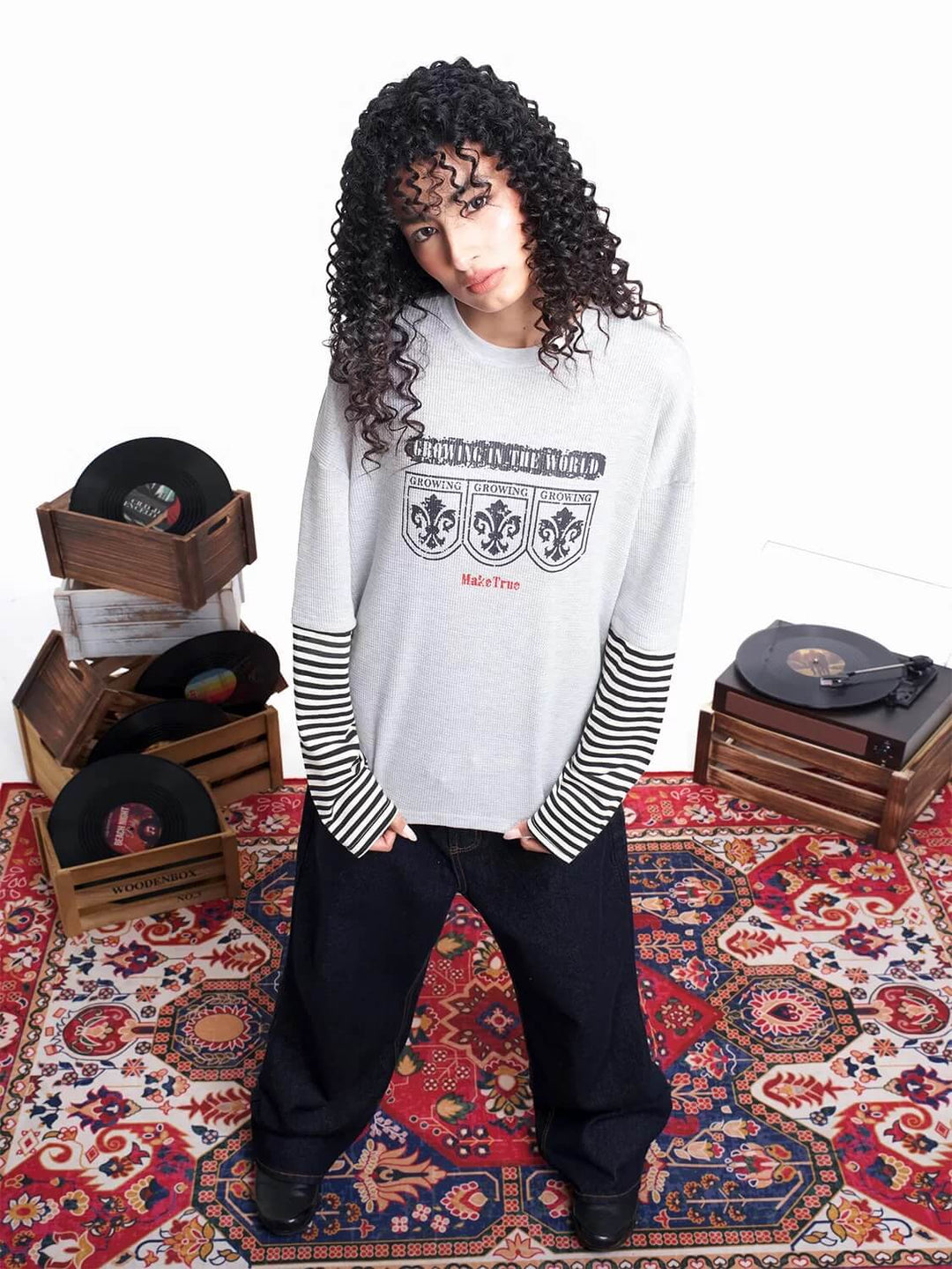 F3F Select Layered Stripe Long Sleeve Waffle Tee | Face 3 Face