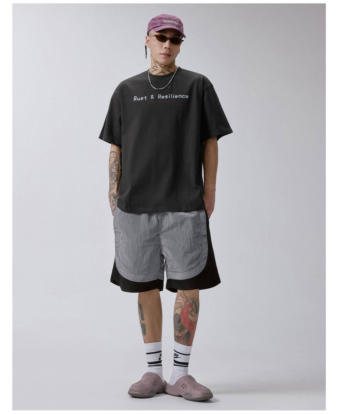 F2CE Metallic Nylon Patchwork Shorts | Face 3 Face