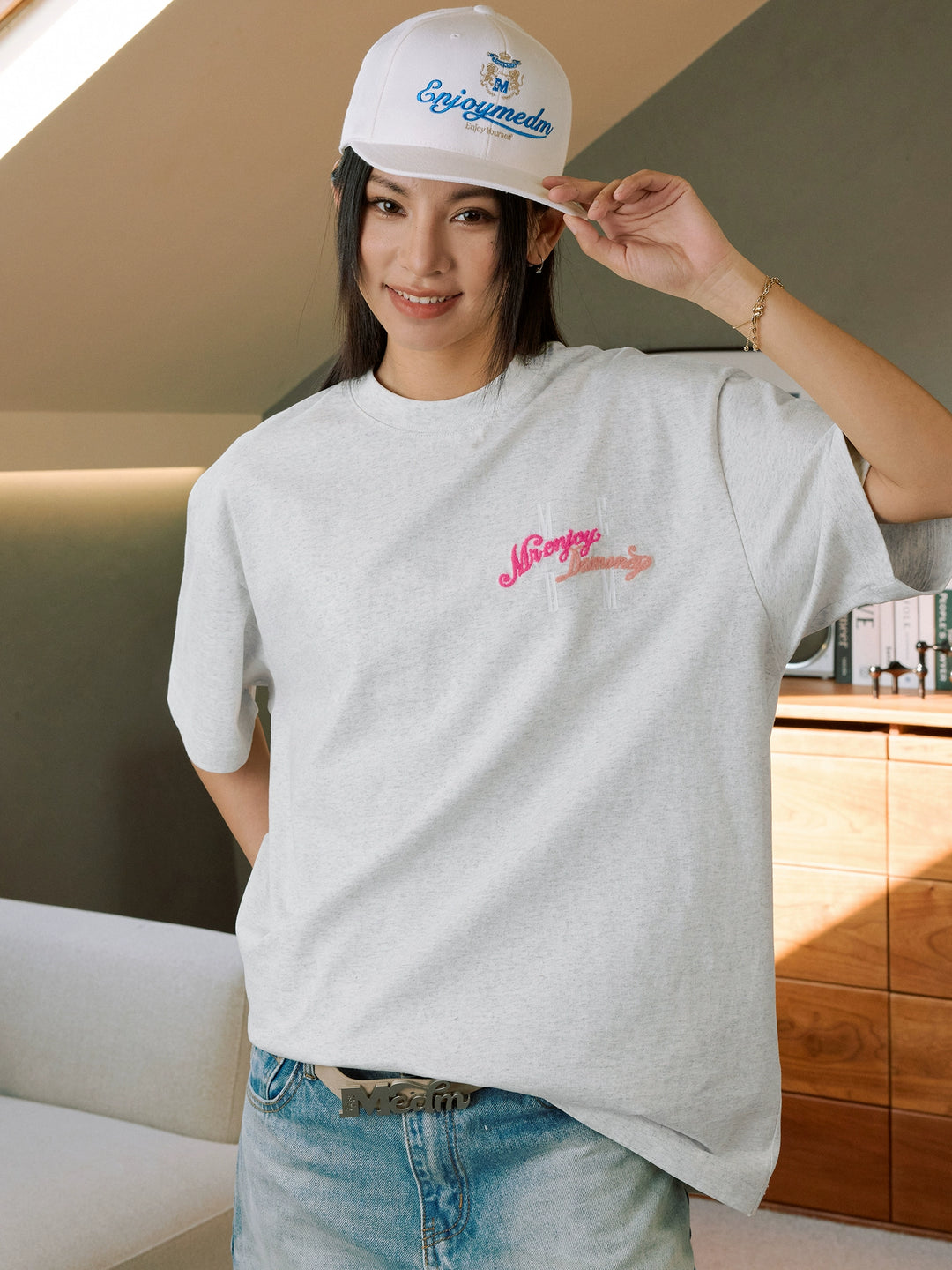 MEDM Fuzzy Embroidered Print Logo Tee | Face 3 Face