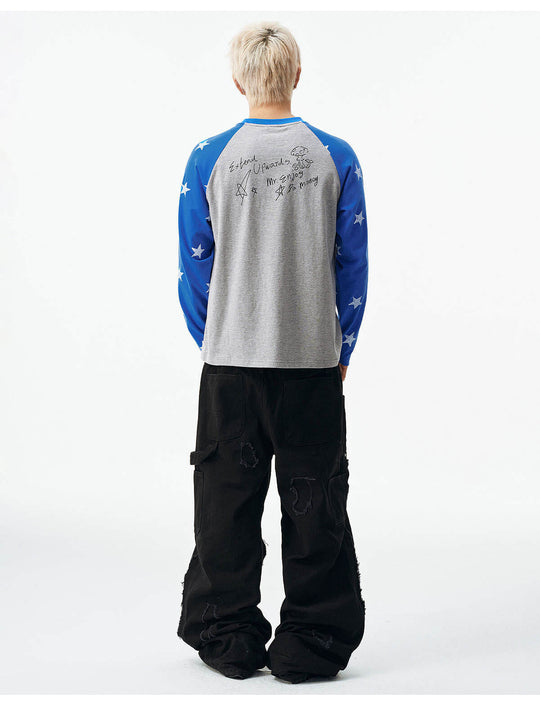 MEDM Star Print Raglan Long Sleeve Tee | Face 3 Face