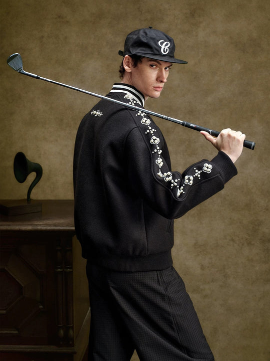 YADcrew Pearl Studded Metal Button Varsity Jacket | Face 3 Face