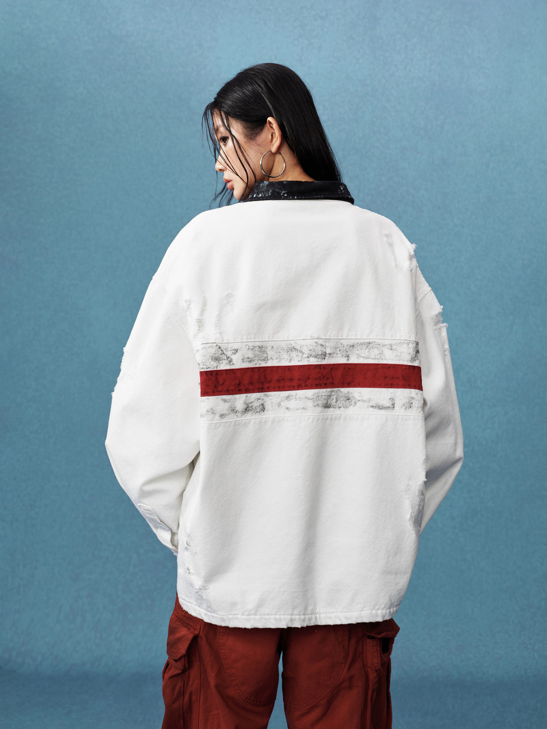 MEDM Asymmetric Collar Stripes Long Sleeve Polo | Face 3 Face