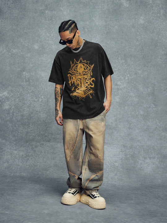 1807 Hand Painted Cross Flame Print Tee | Face 3 Face