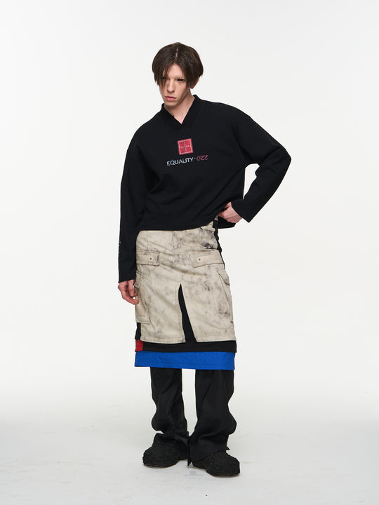 BLIND NO PLAN V-Neck Washed Print Long Sleeve Tee | Face 3 Face