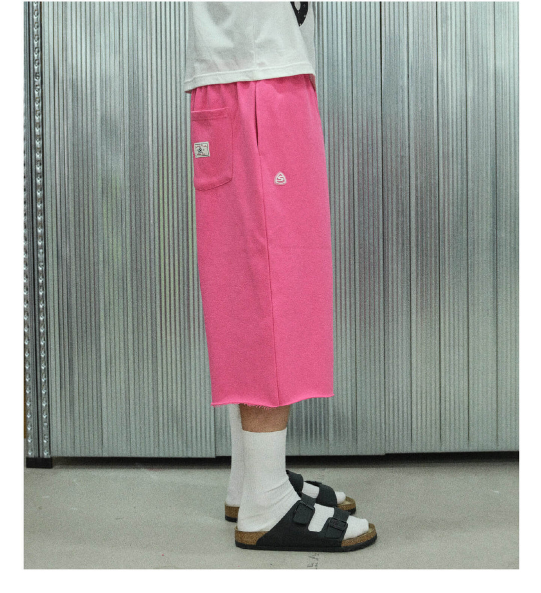 S45 Basic Heavyweight Logo Print Cutoff Baggy Sweat Shorts
