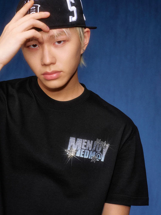 MEDM Rhinestone Star Glitter Logo Short Sleeve Tee | Face 3 Face